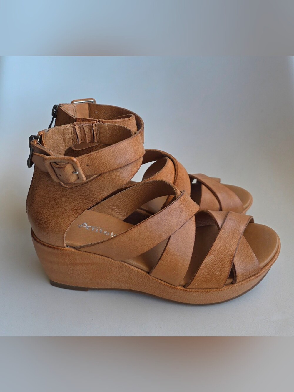Antelope Women's Leather Wedge Sandals with Ankle Strap - 37
